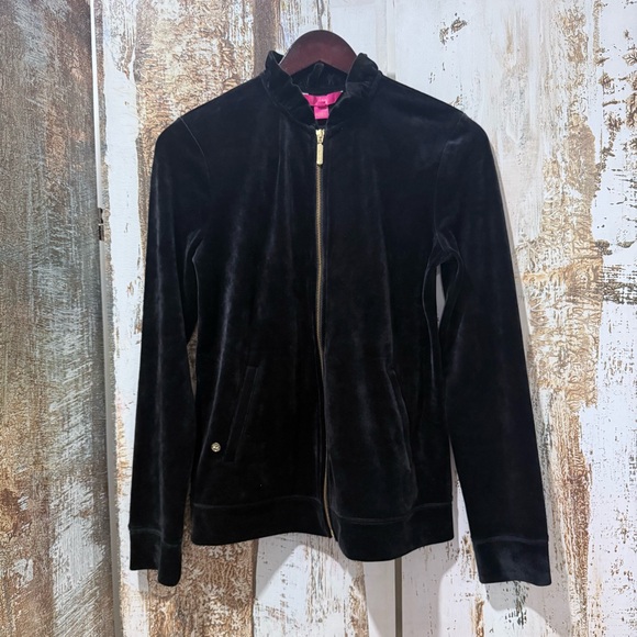 Lilly Pulitzer Jayla Velour Ruffle Zip Jacket & Pants Set Black NWT S/XS - Picture 2 of 7